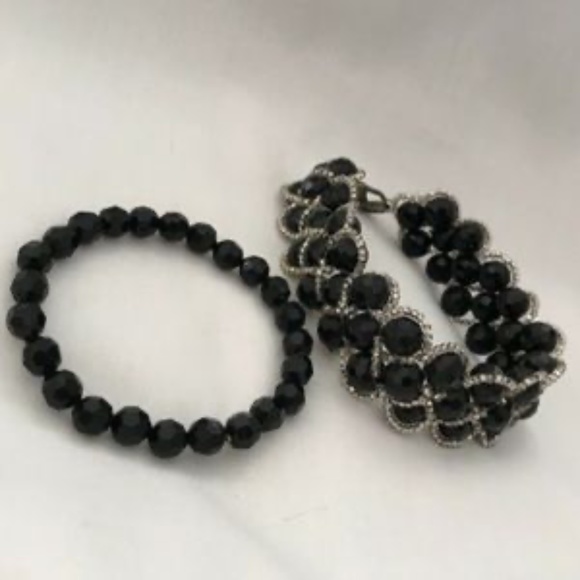 Elastic Bracelets With Tonal Beads Black & Silver - Picture 2 of 9